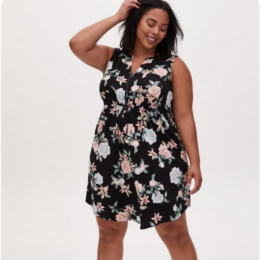 Torrid Floral Sleeveless Mini Challis Zip-Front Shirt Dress